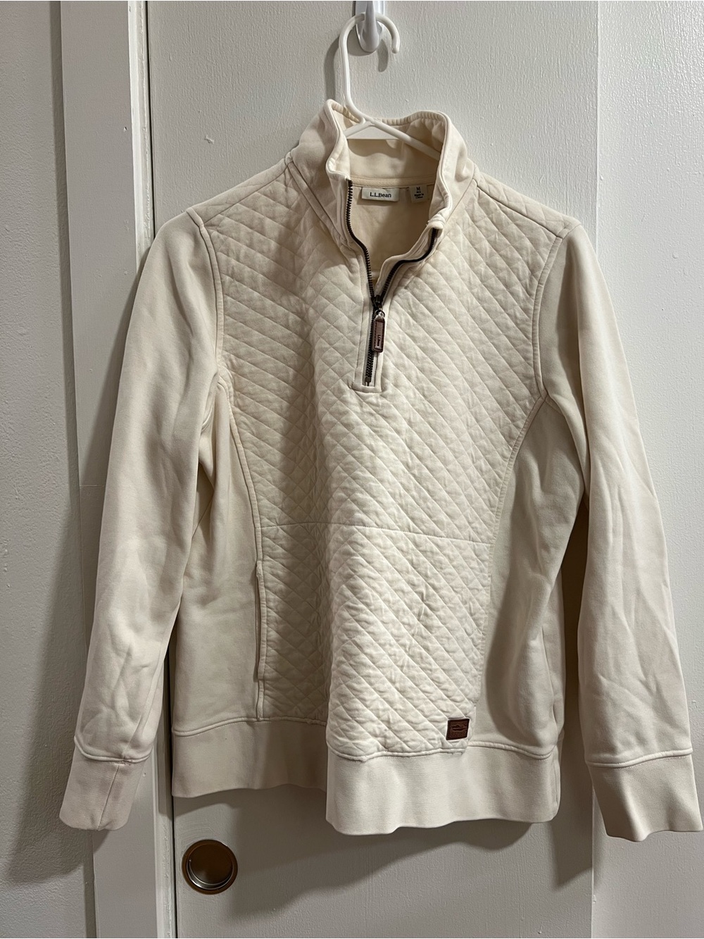 L.L. Bean Cream Quilted Quarter-Zip - Picture 2 of 4